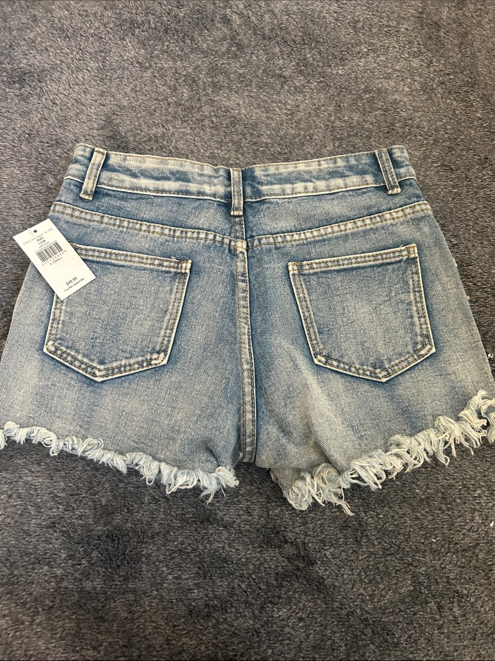 Embellished Light Blue Denim High-Rise Jean Shorts - Picture 5 of 5